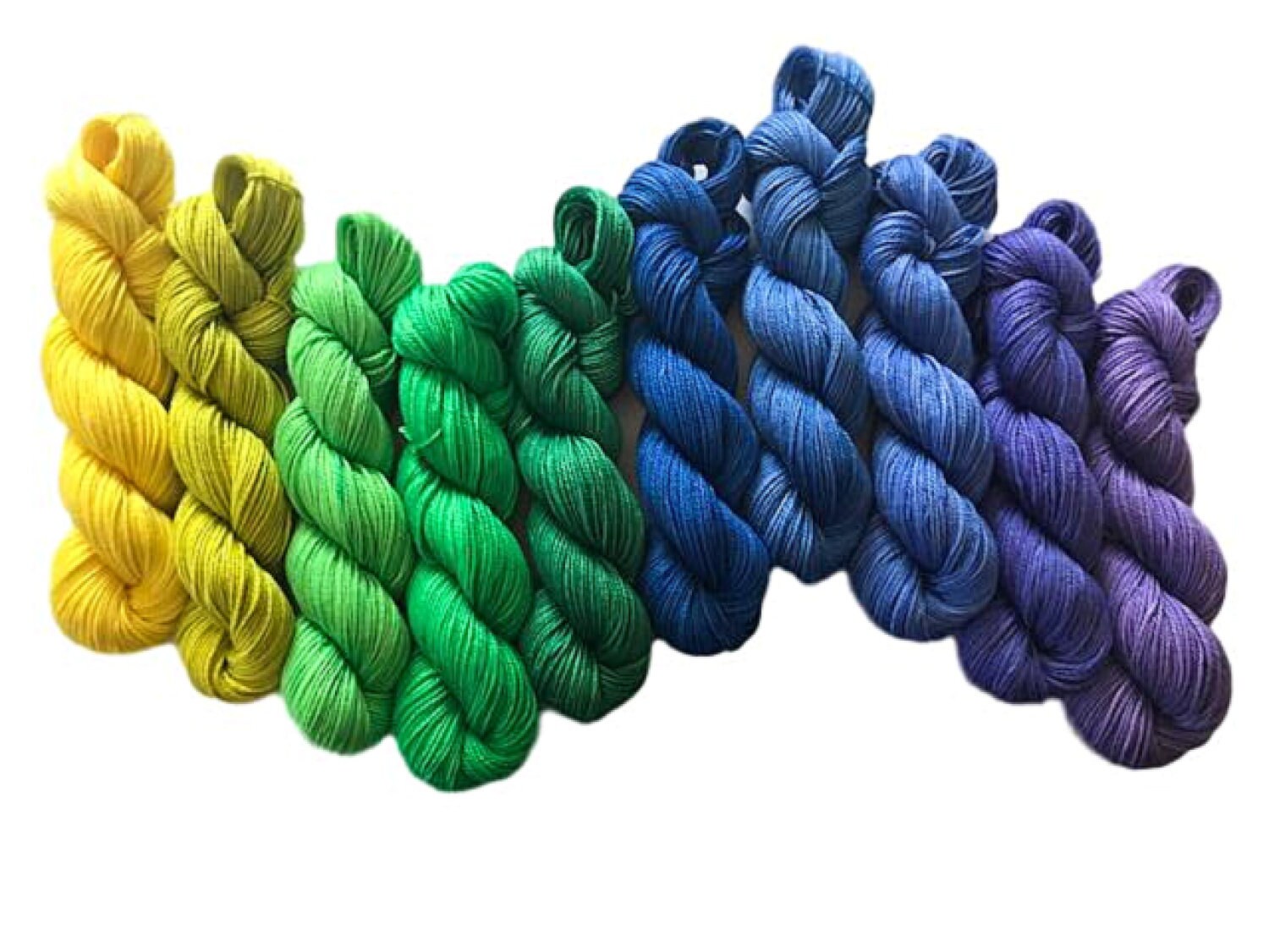 Vegan Gradient Yarn Kit - Hand Dyed Fingering / Sock Weight Mini Skeins - 10 Semi Solids / Tonals - Bamboo Cotton Artisan 3 Ply Thread Kit