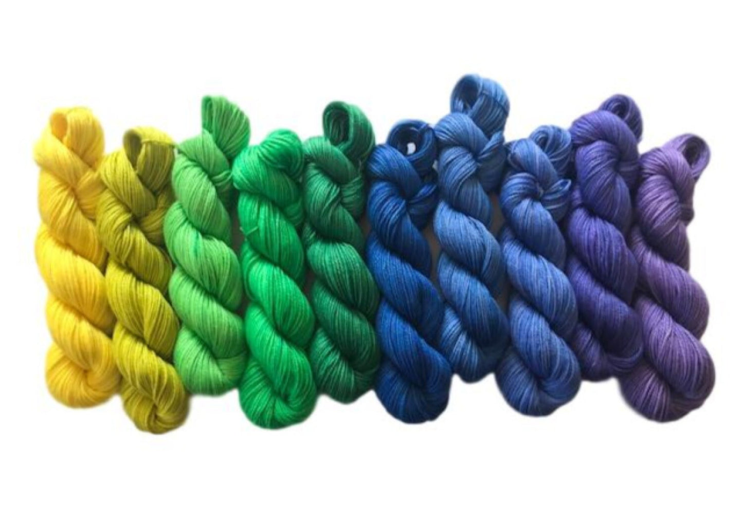 Vegan Gradient Yarn Kit - Hand Dyed Fingering / Sock Weight Mini Skeins - 10 Semi Solids / Tonals - Bamboo Cotton Artisan 3 Ply Thread Kit