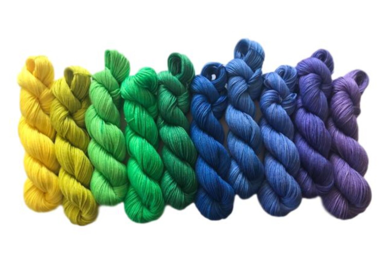 Vegan Gradient Yarn Kit - Hand Dyed Fingering / Sock Weight Mini Skeins - 10 Semi Solids / Tonals - Bamboo Cotton Artisan 3 Ply Thread Kit
