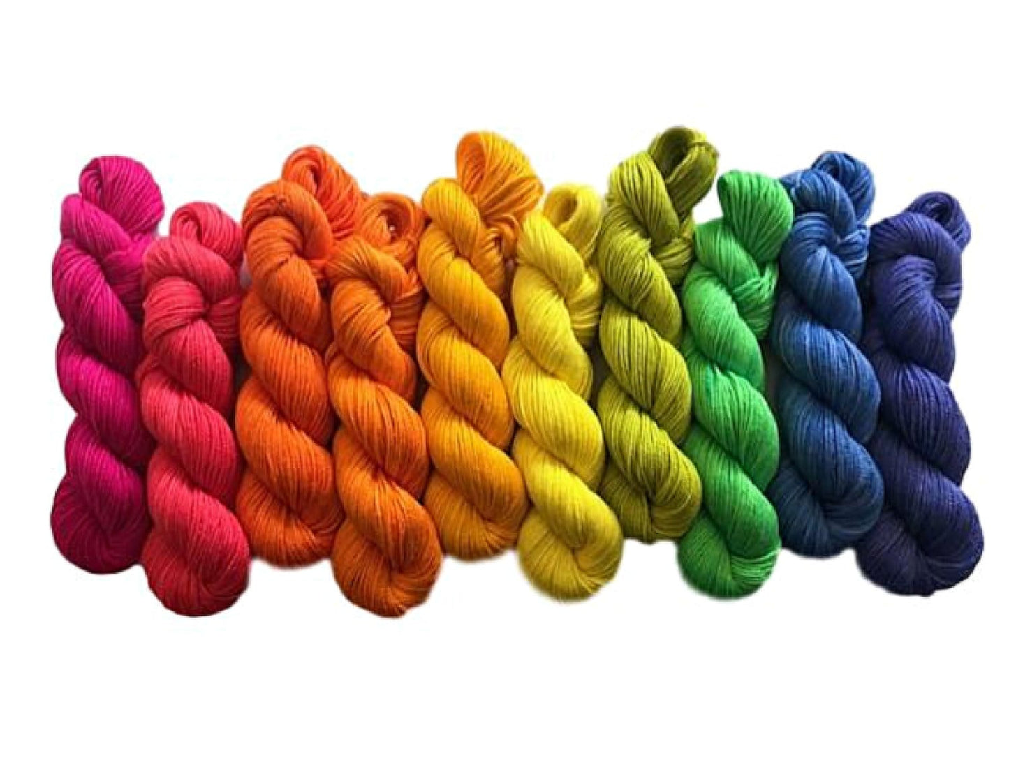 Rainbow Sock Yarn Kit (Vegan) - Fingering Weight Hand Dyed Bamboo Cotton - Semi Solid / Tonal Artisan Yarn - (10) 106 yd Mini Skeins - 3 Ply