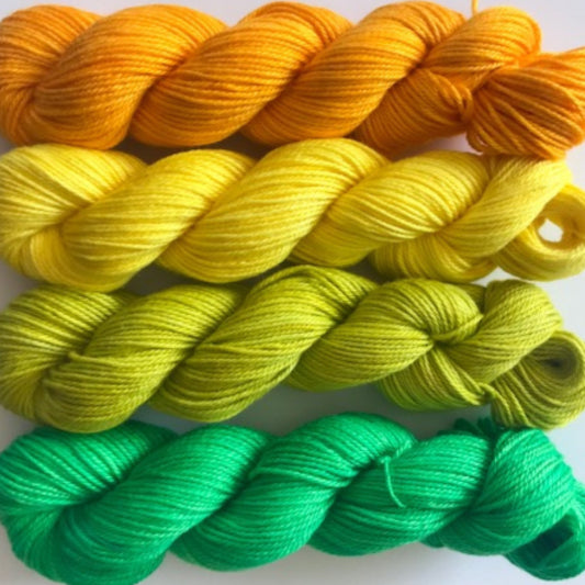 Vegan Sock / Fingering Yarn - Hand Dyed Bamboo Cotton - Choose Color & Skein Size - Orange, Yellow and Green Semi Solid - Artisan 3 Ply Yarn