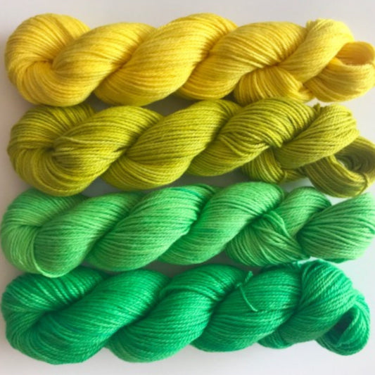 Vegan Sock / Fingering Yarn - Hand Dyed Bamboo Cotton - Choose Color & Skein Size - Yellow and Green Semi Solid - Artisan Yarn - Lace 3 Ply