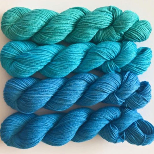 Vegan Sock / Fingering Yarn - Hand Dyed Bamboo Cotton - Choose Color & Skein Size - Green, Teal, Turquoise Semi Solids - Artisan 3 Ply Yarn