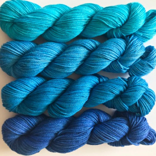 Vegan Sock / Fingering Yarn - Hand Dyed Bamboo Cotton - Choose Color & Skein Size - Bright Turquoise, Blue Semi Solids - Artisan 3 Ply Yarn