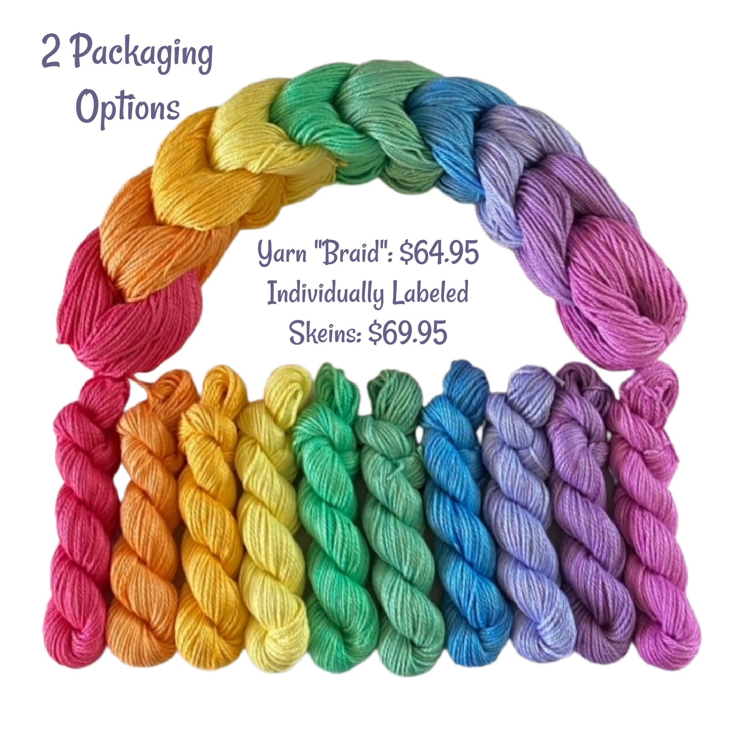 Rainbow Hand Dyed Vegan Yarn Kit - Pastels - "Mo's Rainbow" - 10 Color DK / Light Worsted Bamboo Cotton Mini Skein Set - 53 yds per skein