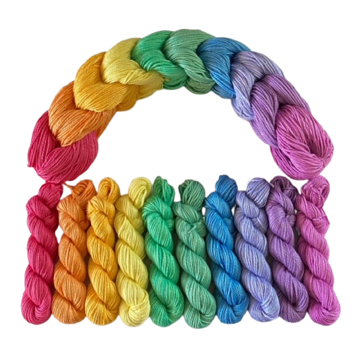 Rainbow Hand Dyed Vegan Yarn Kit - Pastels - "Mo's Rainbow" - 10 Color DK / Light Worsted Bamboo Cotton Mini Skein Set - 53 yds per skein