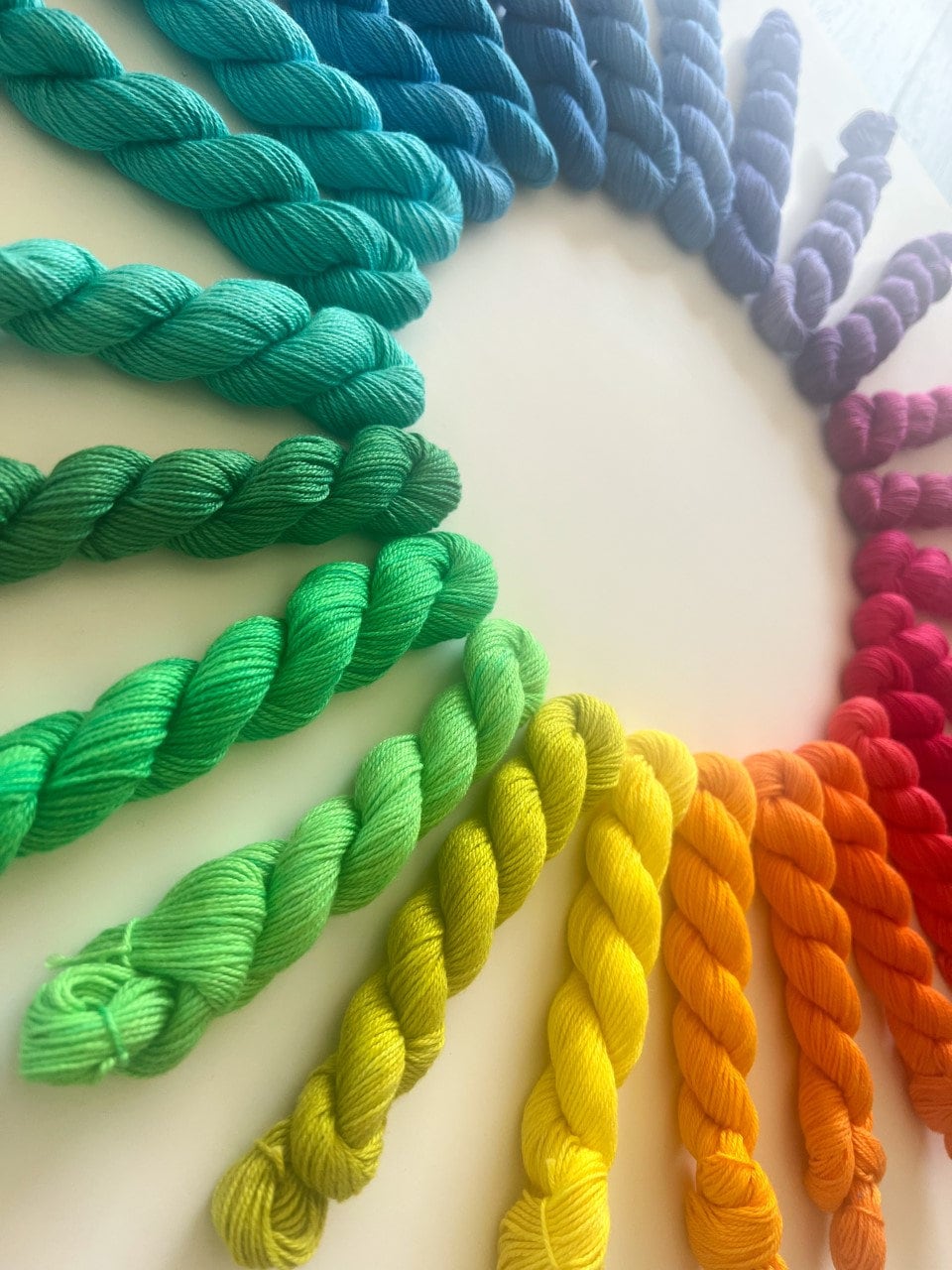 Vegan Hand Dyed 25 Color Rainbow Ultra Mini Skein Yarn Set | Fingering Wt Bamboo Cotton 50 yd Minis | 1,250 Total Yds | Semisolid Shawl Yarn