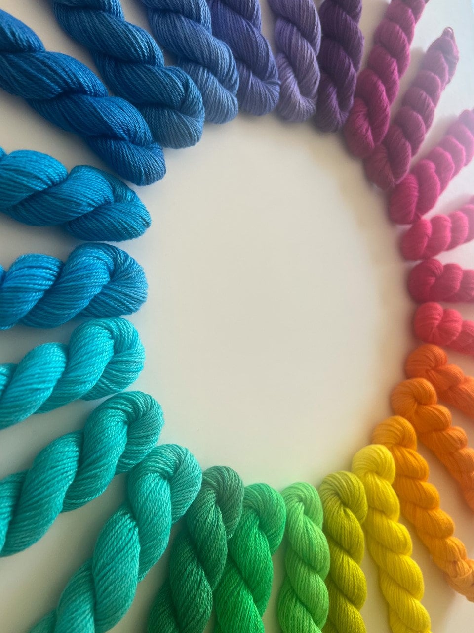 Vegan Hand Dyed 25 Color Rainbow Ultra Mini Skein Yarn Set | Fingering Wt Bamboo Cotton 50 yd Minis | 1,250 Total Yds | Semisolid Shawl Yarn