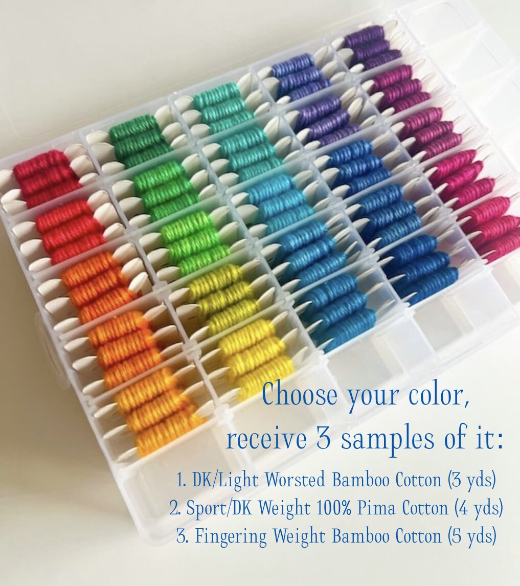 Hand Dyed Vegan Yarn Samples - 3 for 7.00 - Choose your color, receive a 3-5 yard sample on 3 different types of vegan fiber!