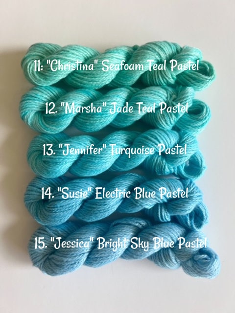 Hand Dyed Vegan 25 Color Mini Skein Rainbow Yarn Kit | DK / Light Worsted Bamboo Cotton | 53 Yds Each | Streaky Semisolid Pastel Colors