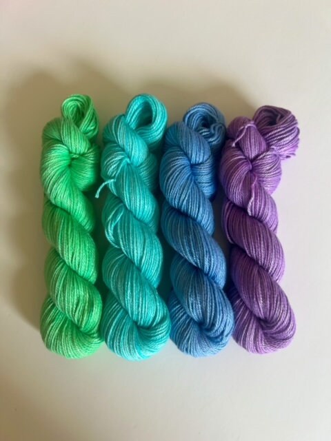 Hand Dyed Vegan Yarn | Fingering Weight Bamboo Cotton Pastel Mini Skeins | 25 Colors to Choose From | Streaky Semisolid Soft Sock Fiber