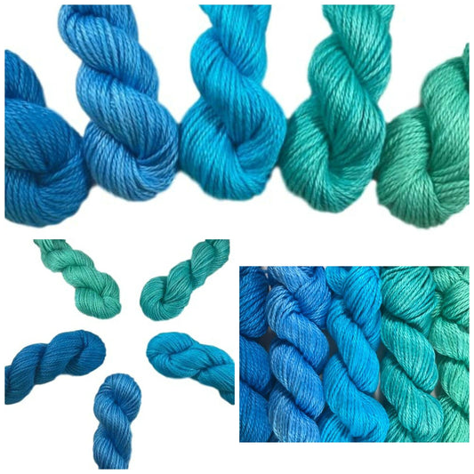 Hand Dyed Bamboo Cotton DK Yarn Gradient Set (Teal to Blue)