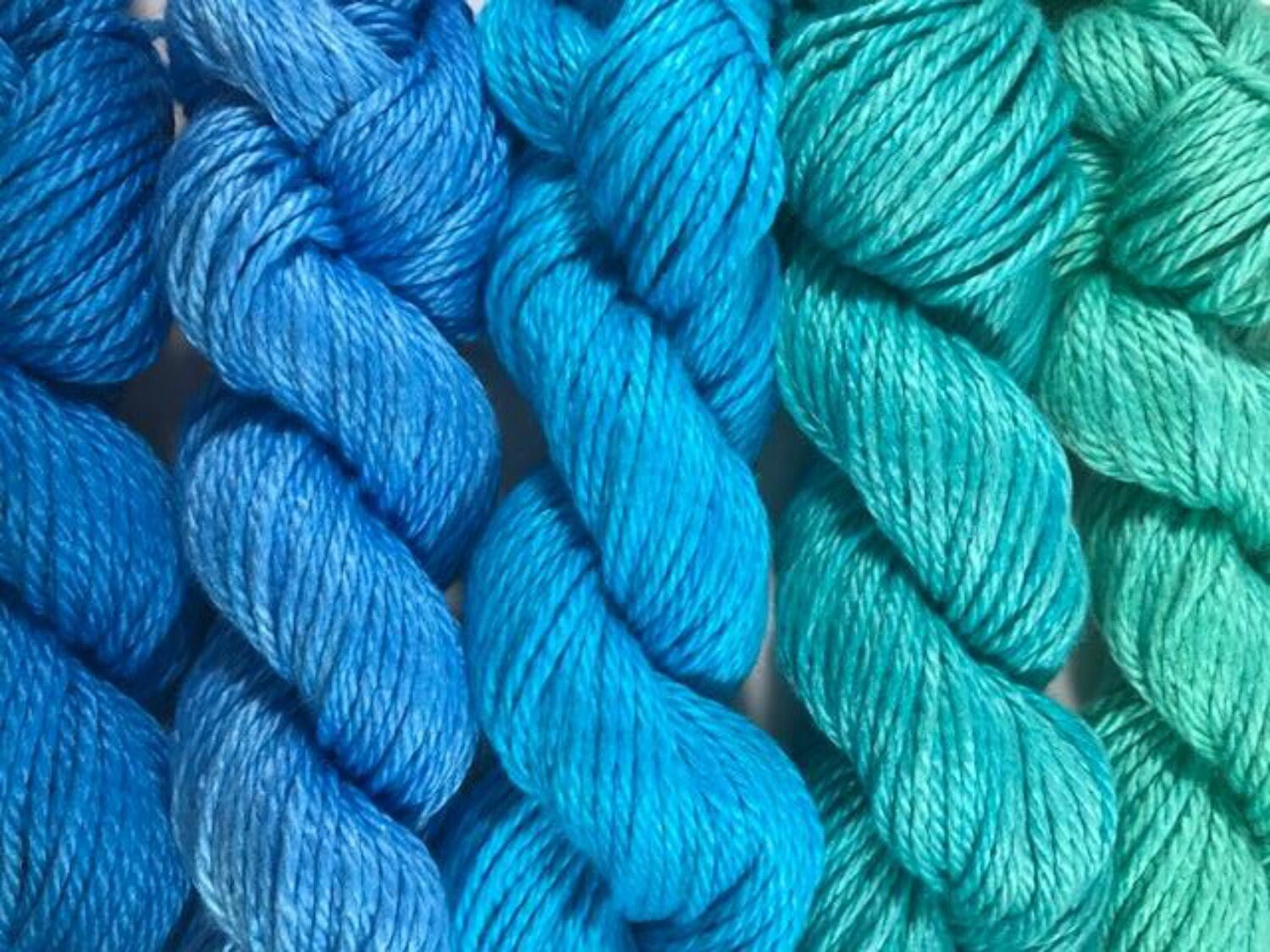 Hand Dyed Bamboo Cotton DK Yarn Gradient Set (Teal to Blue)