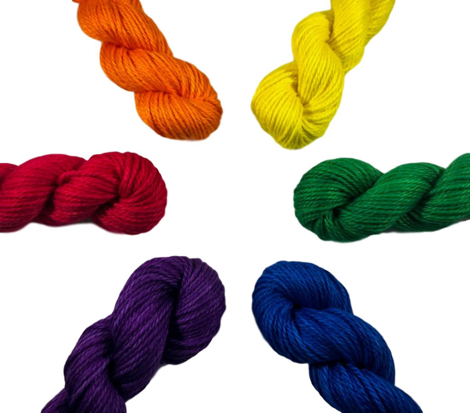 Rainbow Mini Skein Set - Hand Dyed Yarn - Semi Solid Tonal Fiber - Indie Dyed - 6 Colors - Vegan Artisan Yarn - Bamboo Cotton - Ultra Soft