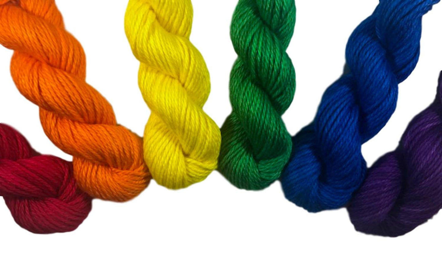 Rainbow Mini Skein Set - Hand Dyed Yarn - Semi Solid Tonal Fiber - Indie Dyed - 6 Colors - Vegan Artisan Yarn - Bamboo Cotton - Ultra Soft