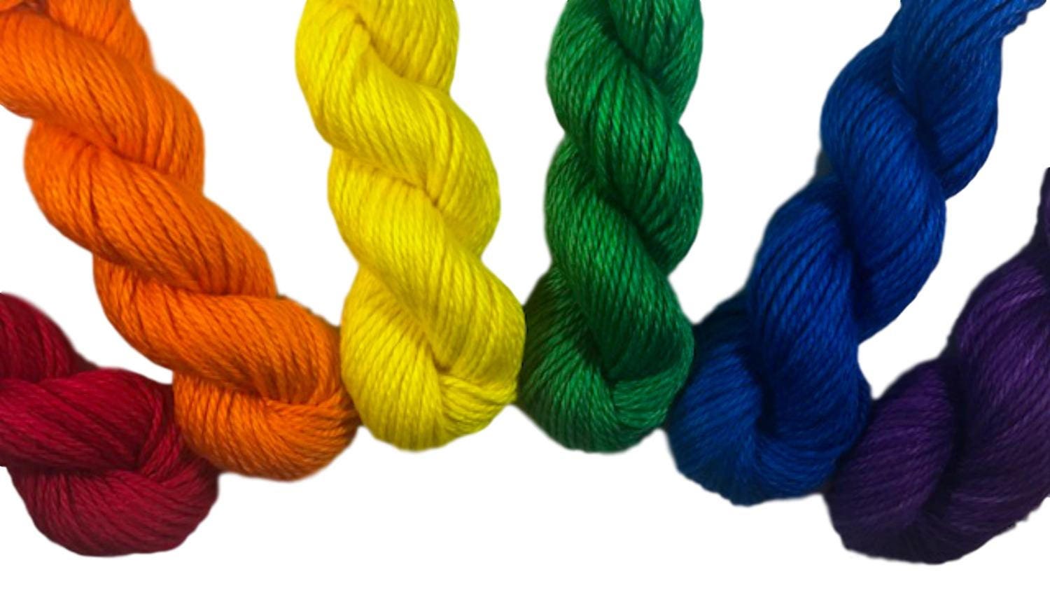 Rainbow Mini Skein Set - Hand Dyed Yarn - Semi Solid Tonal Fiber - Indie Dyed - 6 Colors - Vegan Artisan Yarn - Bamboo Cotton - Ultra Soft