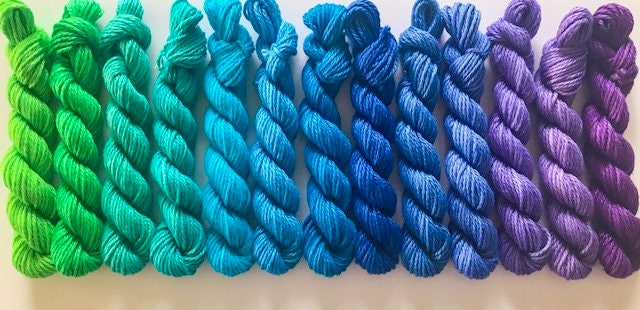 Vegan Yarn Kit - "Kimberly" - Hand Dyed Bamboo Cotton - DK Light Worsted - Gradient & Ombre - Soft 3 Ply Baby Fiber - Indie Dyed Ultra Minis
