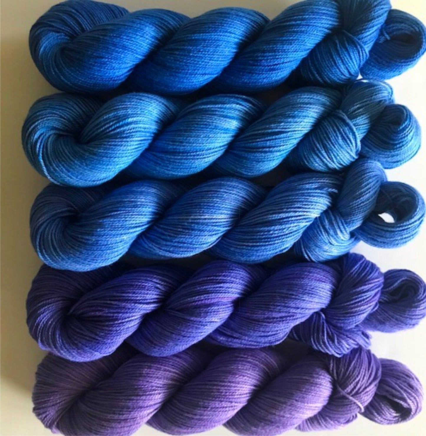 Vegan Yarn Kit - Fingering / Sock Weight - Hand Dyed Bamboo Cotton - Blues and Purples - 5 320-yd Skeins - Shawl and Sock Fiber - 3 Ply