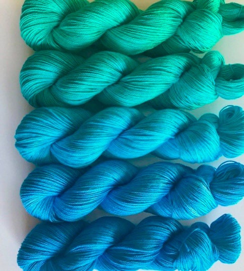 Hand Dyed Vegan Yarn Kits - Fingering / Sock Weight Bamboo Cotton Base - Choose Your Colors - 320 Yds/Hank - 1600 Yds/Kit - Indie Dyed Fiber