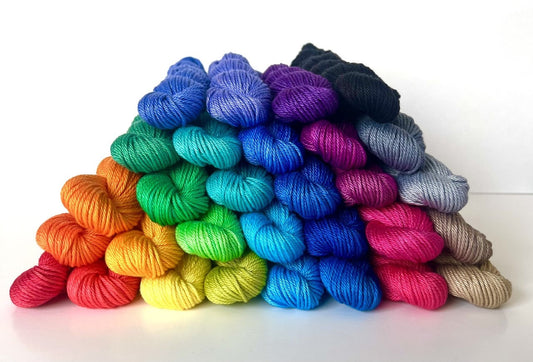 Make Your Own Yarn Kit | 54 yd mini skeins | Hand Dyed Vegan 100% Pima Cotton DK/ Sport Weight | Pick 6 to 30 Colors | 4 Ply Semisolid Yarn