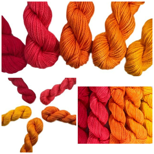 Hand Dyed Yarn - Red Orange Gradient Kit - Semi Solids - Bamboo Cotton - DK Light Worsted - Ultra Soft - Plant Based - Tonals - Indie Dyed
