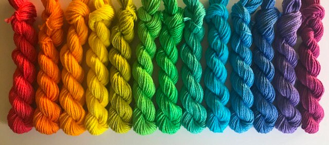 Indie Dyed Yarn Kit - "Nicole" - Bamboo Cotton Rainbow Fiber Set - 13 Bright Colors - DK Light Worsted - Semi Solids / Tonals - Ultra Minis